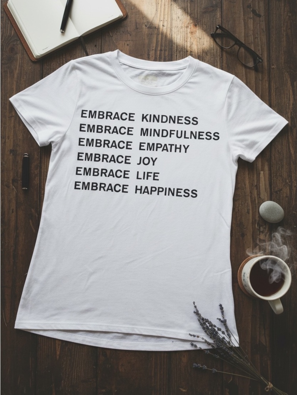 Modern Lux White Graphic 'Embrace' Short Sleeve Tee